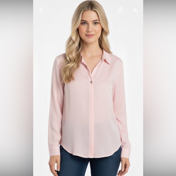 A New Day Hi-low Pink/Blush/Mauve Long Sleeve Button Up Blouse/Top/Shirt Size L - Picture 1 of 16